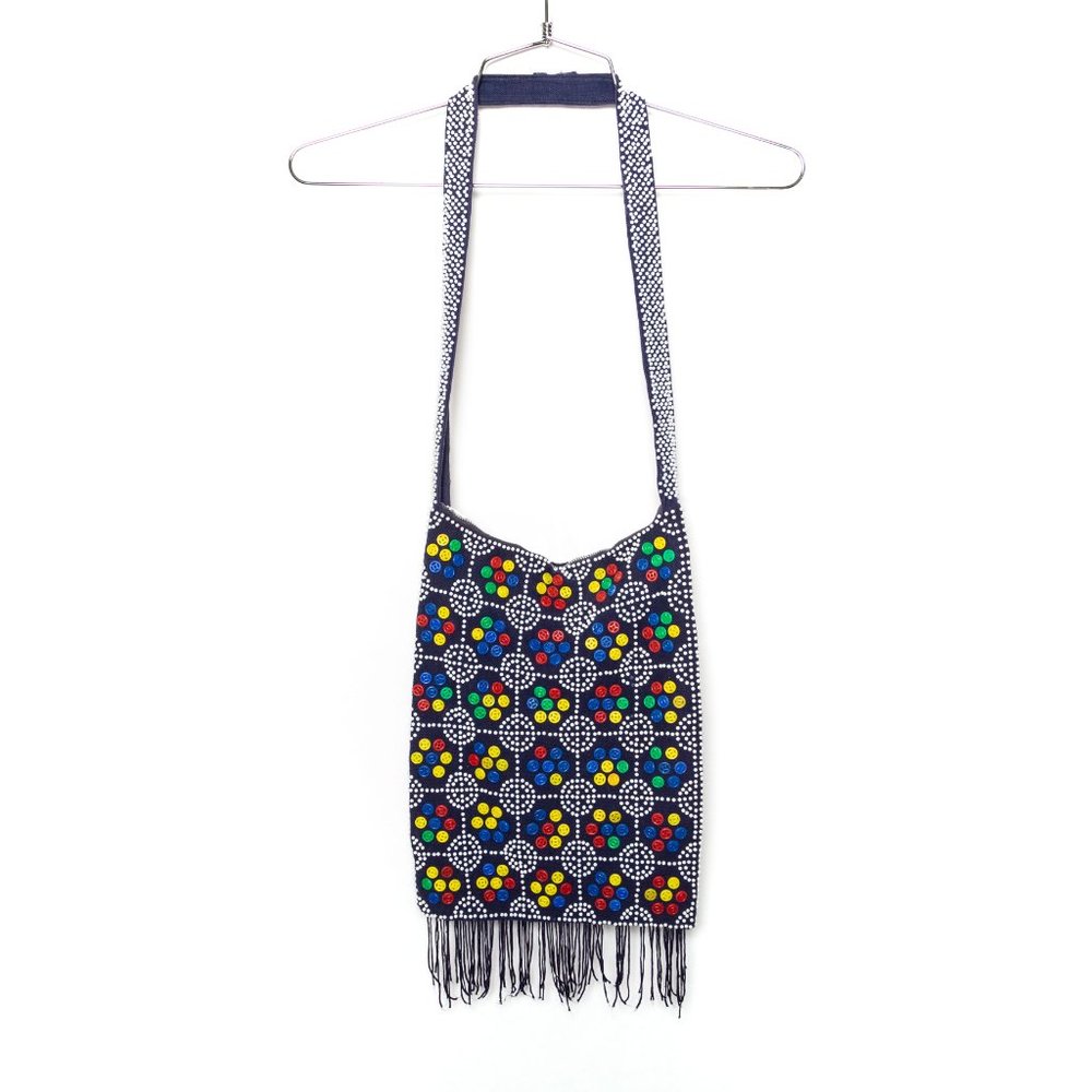 VTG 60s Candy Dot Button Bead Hippie Shoulder Bag